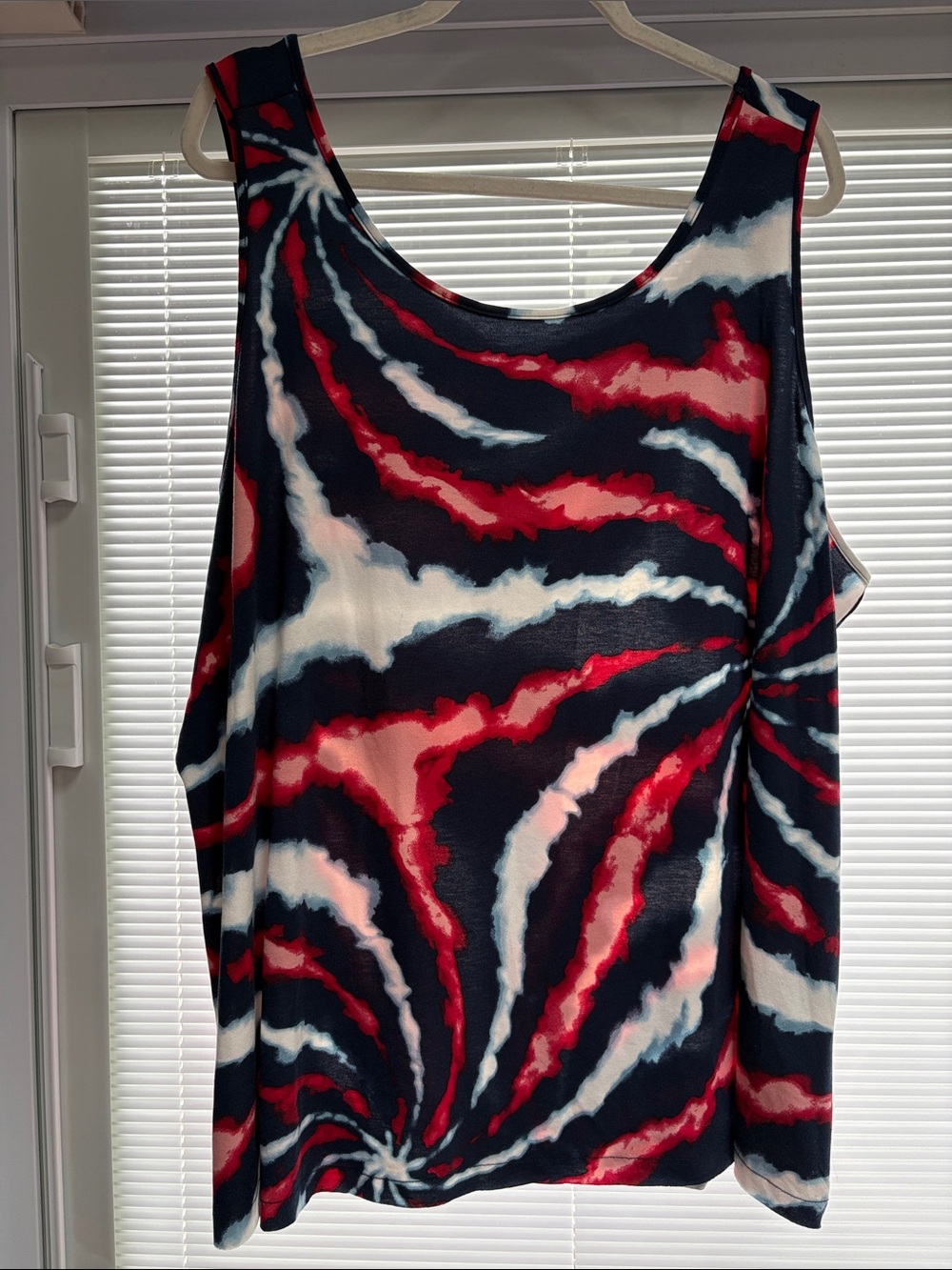 LuLaRoe Red, Navy & White Tie-Dye Tank Top